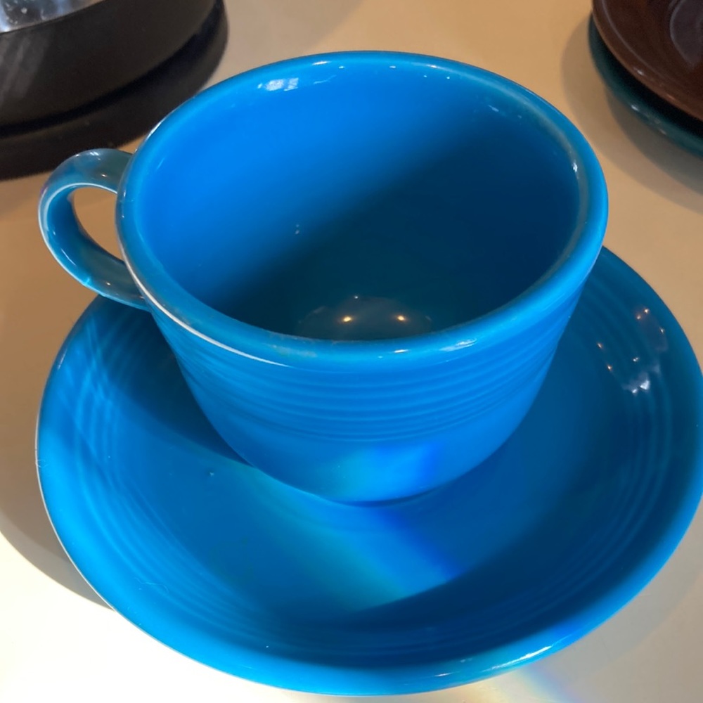 Blue Fiesta cup and saucer